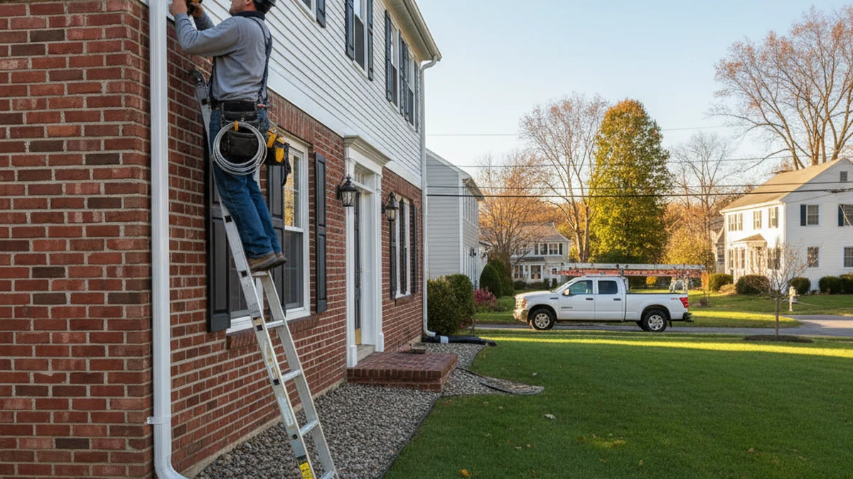 Downspout installation routing Lawrence Massachusetts Essex County Merrimack Valley foundation drainage colonial home