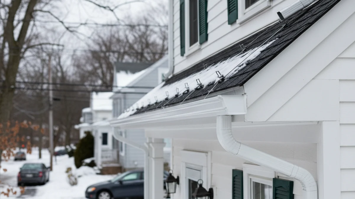 New seamless aluminum gutter installation Lawrence Massachusetts Essex County Merrimack Valley ice dam hardware colonial home
