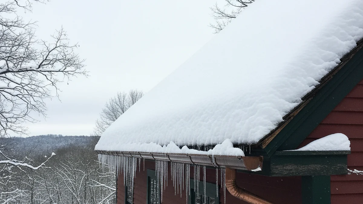 Winter roofline icicles Merrimack Valley Massachusetts ice dam gutter protection Essex County
