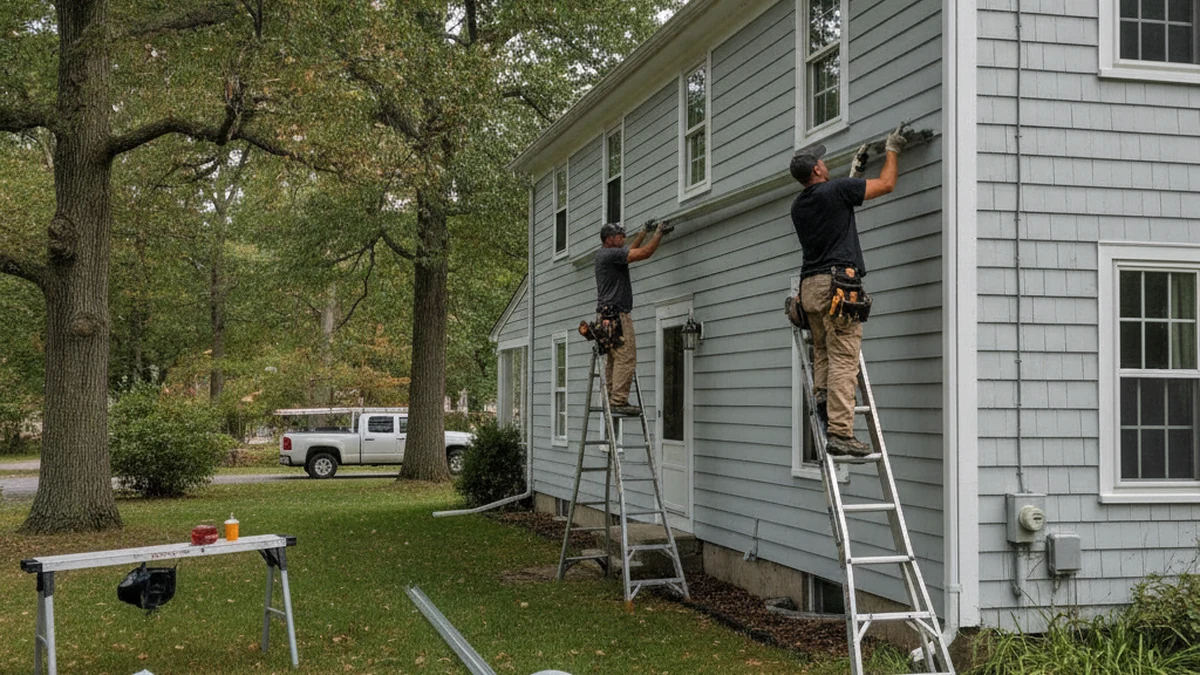 Seamless gutter installation Methuen Massachusetts Essex County residential colonial Connor